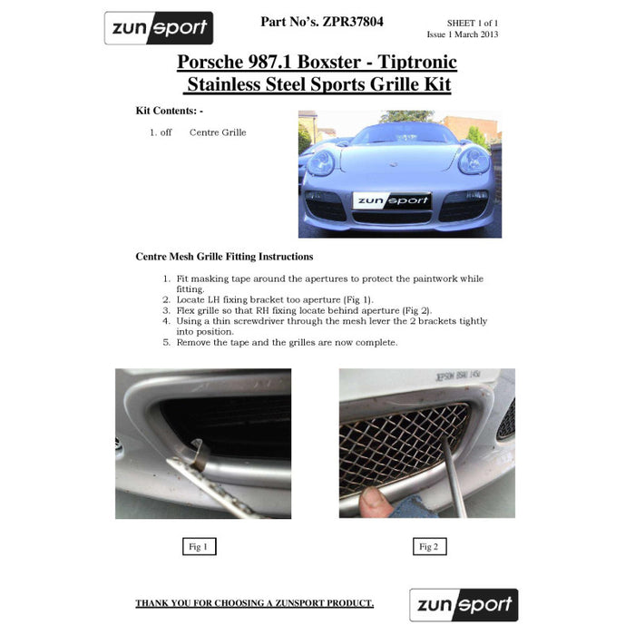 Porsche Boxster S 987.1 Tiptronic - Centre Grille - Zunsport