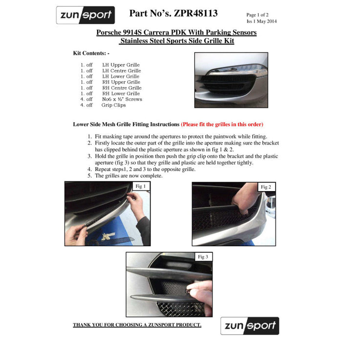 Porsche Carrera 991 C4S - Front Grille Set - Zunsport