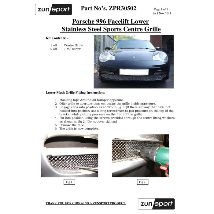 Porsche Carrera 996 Facelift - Front Grille Set - Zunsport