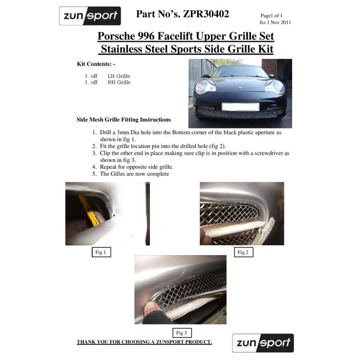 Porsche Carrera 996 Facelift - Front Grille Set - Zunsport