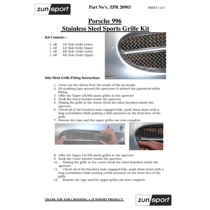 Porsche Carrera 996 (Tiptronic) - Front Grille Set - Zunsport