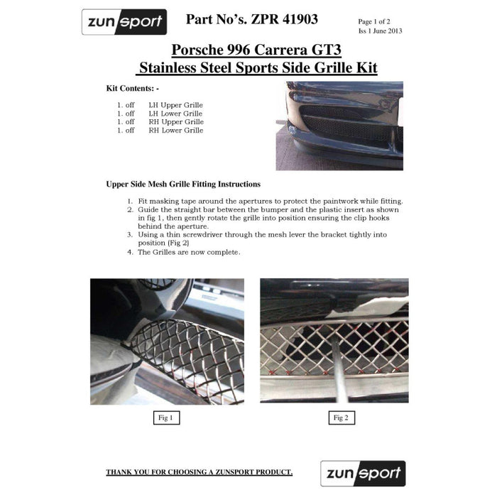 Porsche 996 Carrera Gt3 - Outer Grille Set - Zunsport