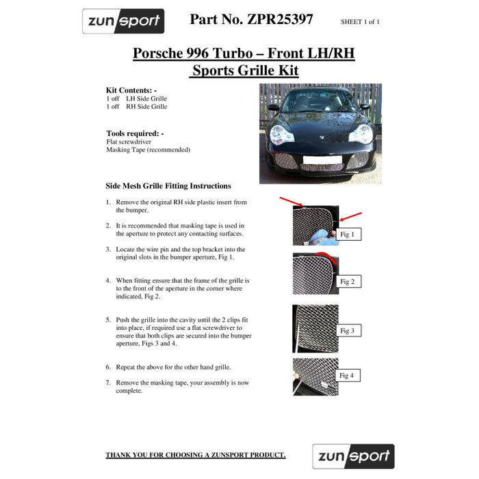 Porsche 996 Turbo + C4S - Front Grille Set - Zunsport