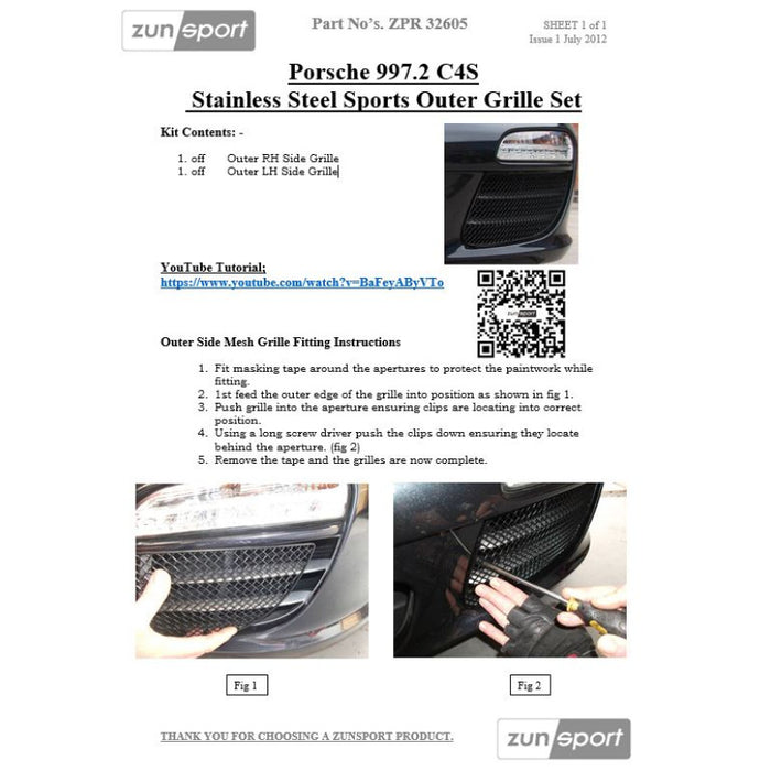 Porsche Carrera 997.2 C4 + C4S - Front Grille Set - Zunsport