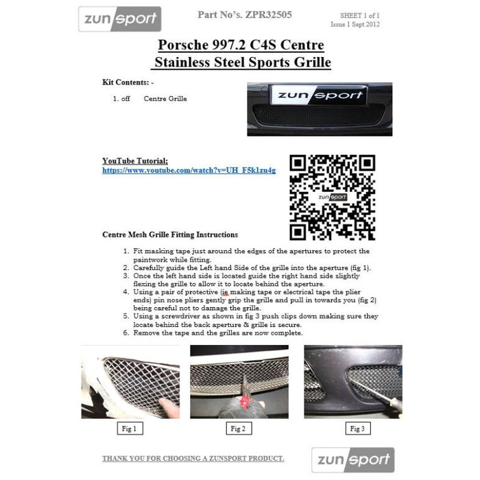 Porsche Carrera 997.2 C4 + C4S - Front Grille Set - Zunsport