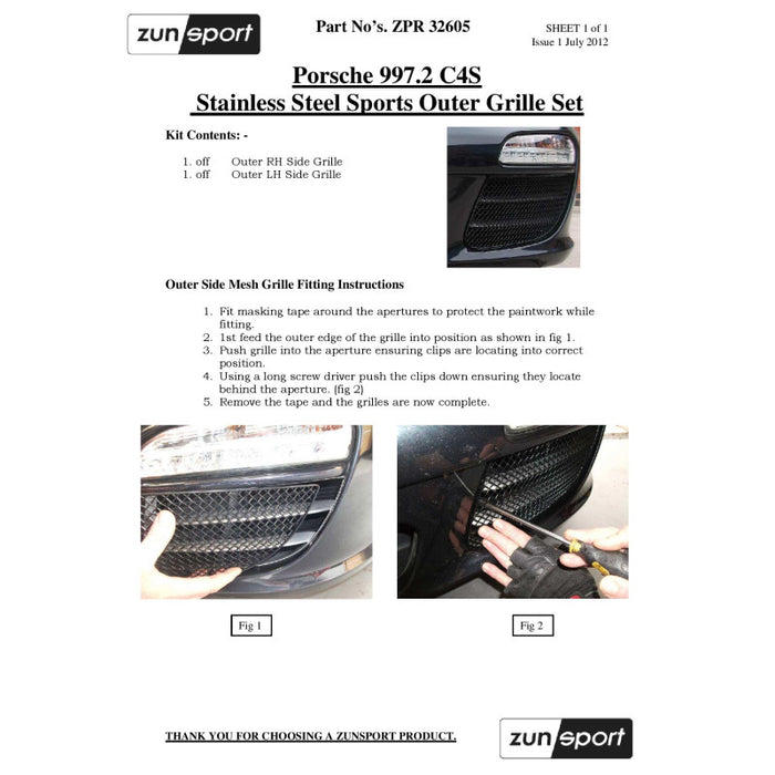 Porsche Carrera 997.2 C4 + C4S - Outer Grille Set - Zunsport