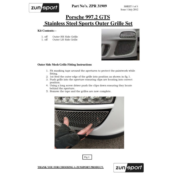 Porsche Carrera 997.2 Gts - Front Grille Set - Zunsport