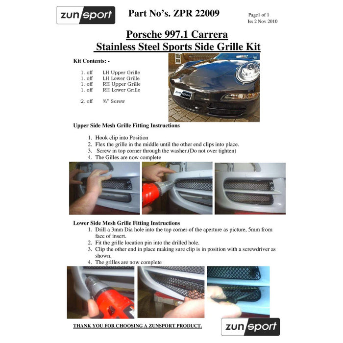 Porsche 997.1 + C4S - Front Grille Set - Zunsport