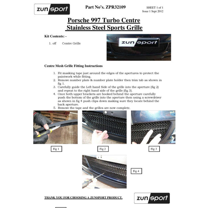 Porsche Carrera 997 Turbo - Front Grille Set - Zunsport