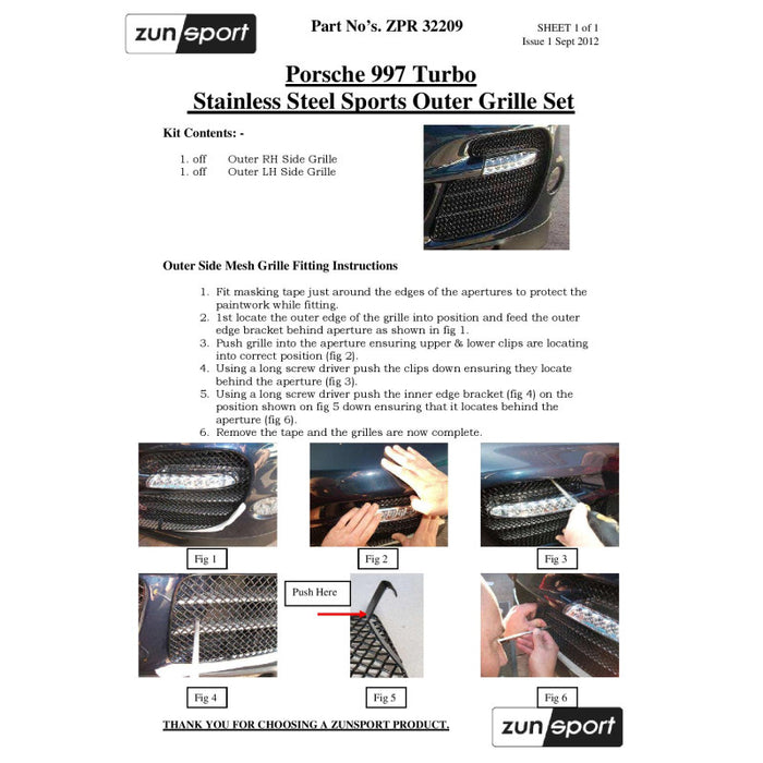 Porsche Carrera 997 Turbo - Outer Grille Set - Zunsport