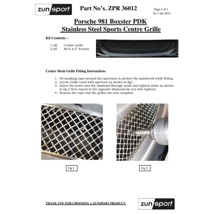 Porsche Boxster 981 - Front Grille Set (With Parking Sensors) - Zunsport