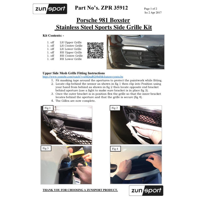 Porsche Boxster 981 - Outer Grille Set With Parking Sensors) - Zunsport