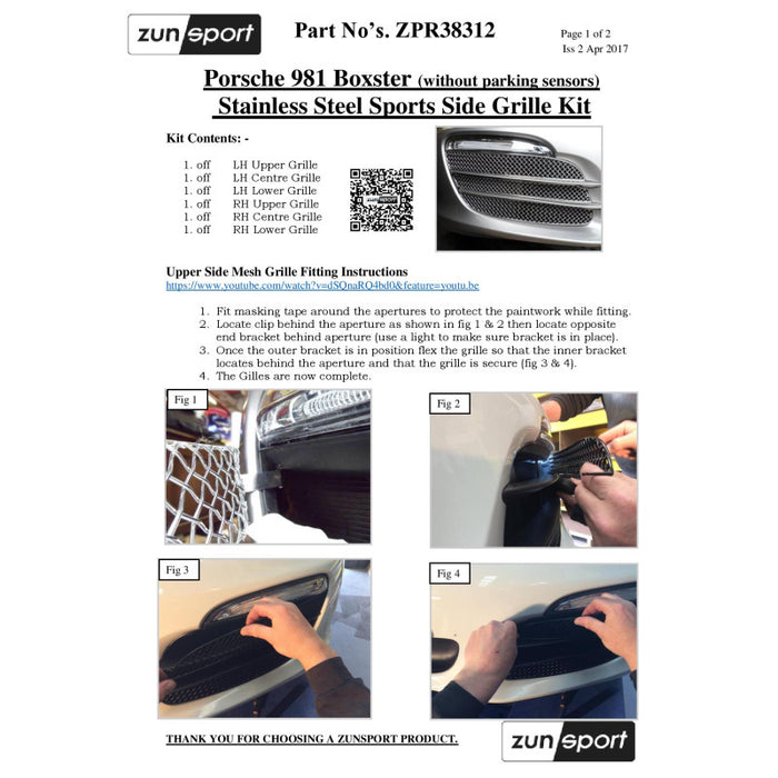 Porsche Boxster 981 - Outer Grille Set (Without Parking Sensors) - Zunsport