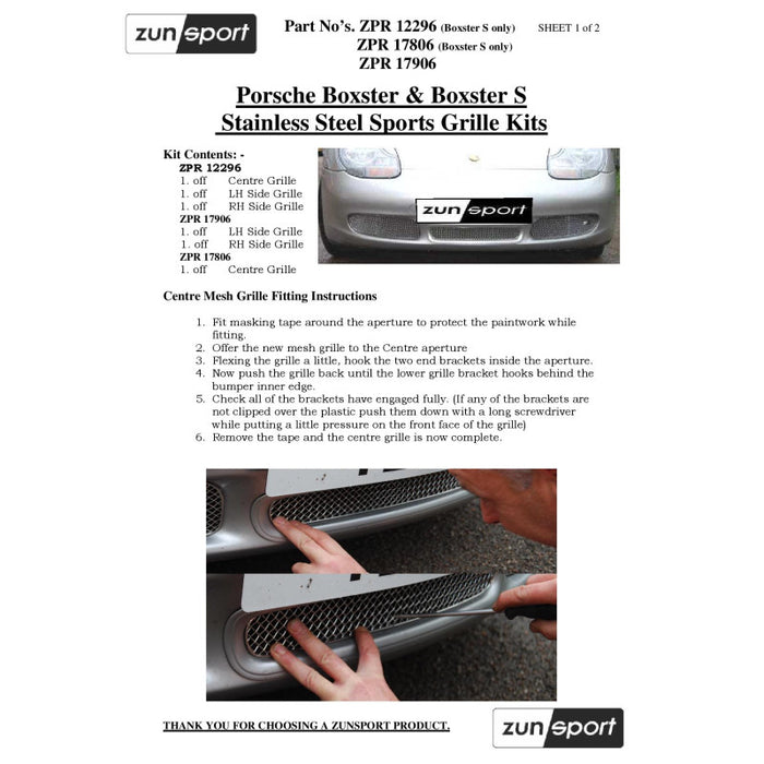 Porsche Boxster S 986 - Centre Grille - Zunsport