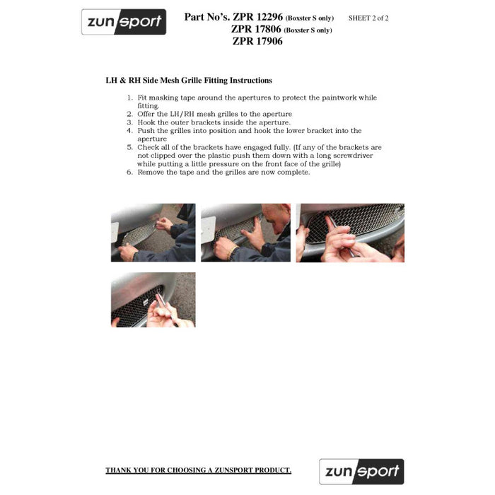 Porsche Boxster S - Full Grille Set - Zunsport