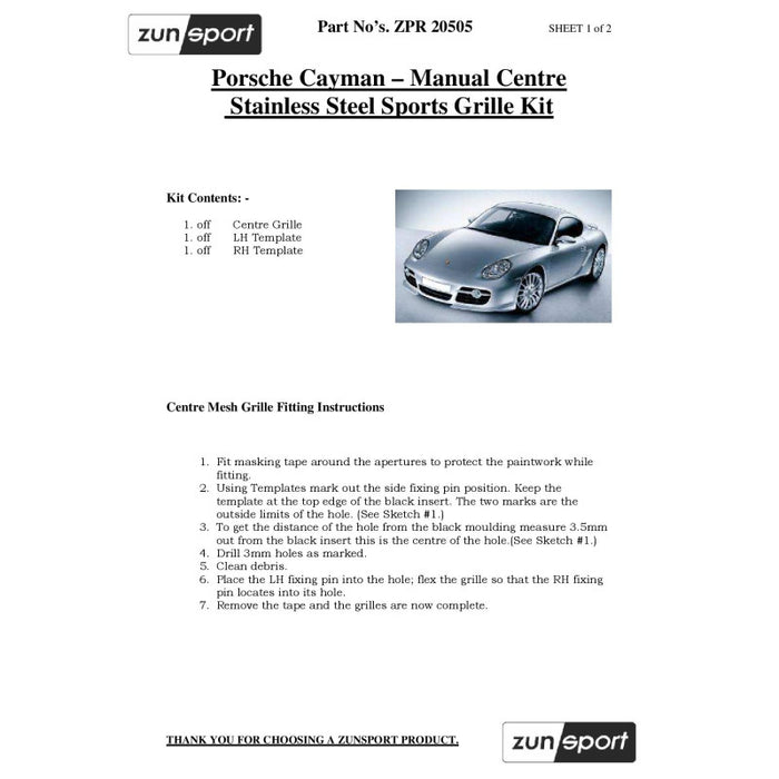 Porsche Cayman 987.1 - Front Grille Set (Manual And Tiptronic) - Zunsport