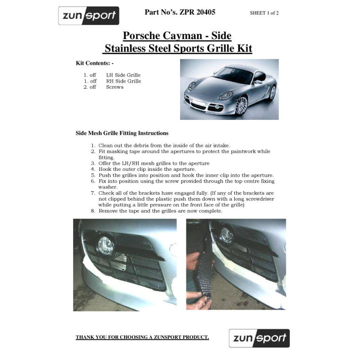 Porsche Cayman 987.1 - Front Grille Set (Manual And Tiptronic) - Zunsport