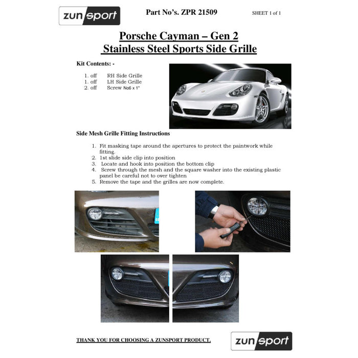Porsche Cayman 987.2 - Outer Grille Set - Zunsport