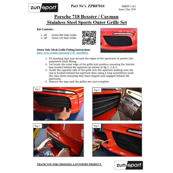 Porsche 718 Boxster And Cayman - Front Grille Set - Zunsport