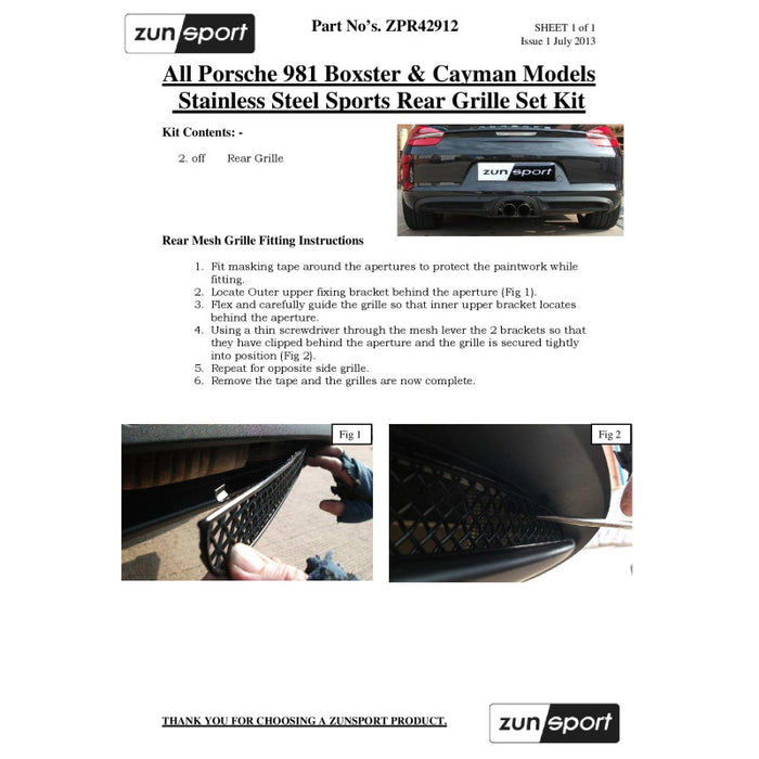 Porsche Boxster 981 - Complete Grille Set (Without Parking Sensors) - Zunsport