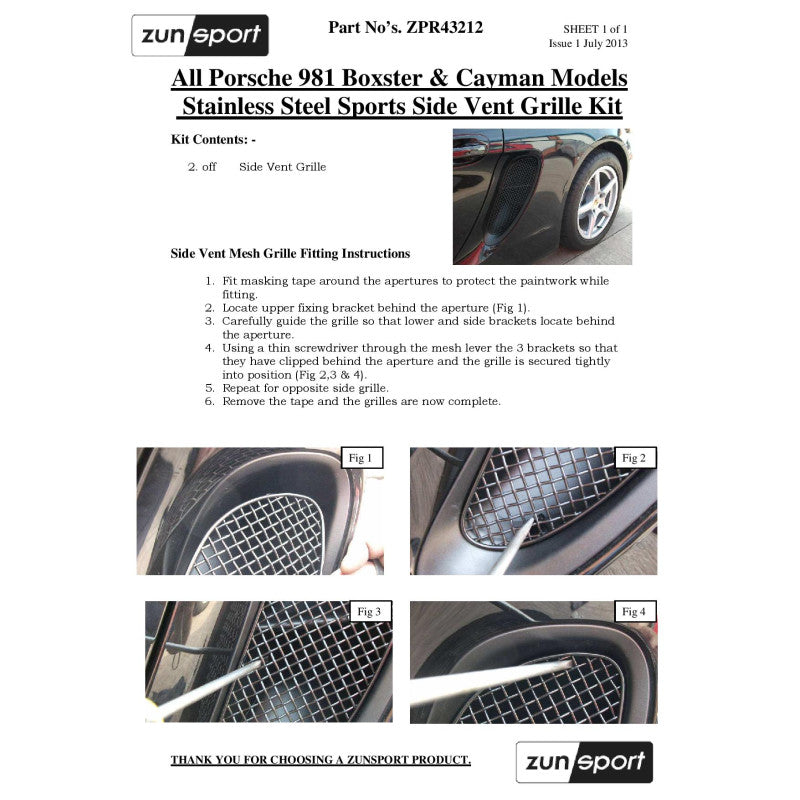 Decorative Side Vent for Porsche 981 Cayman main image 1