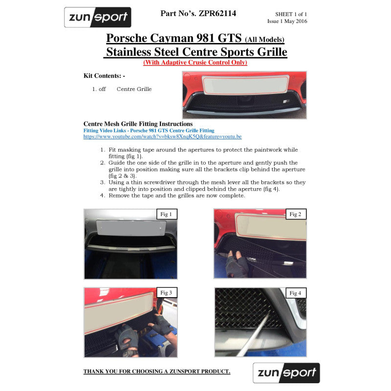 Porsche Cayman/Boxster 981 Gts - Front Grille Set (Acc) - Zunsport