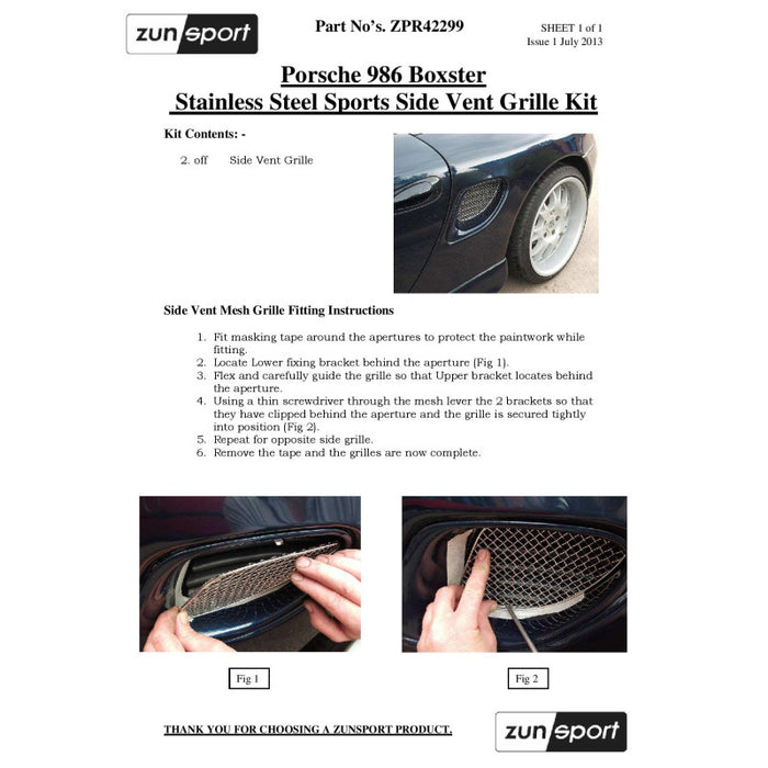 Porsche Boxster S - Full Grille Set - Zunsport