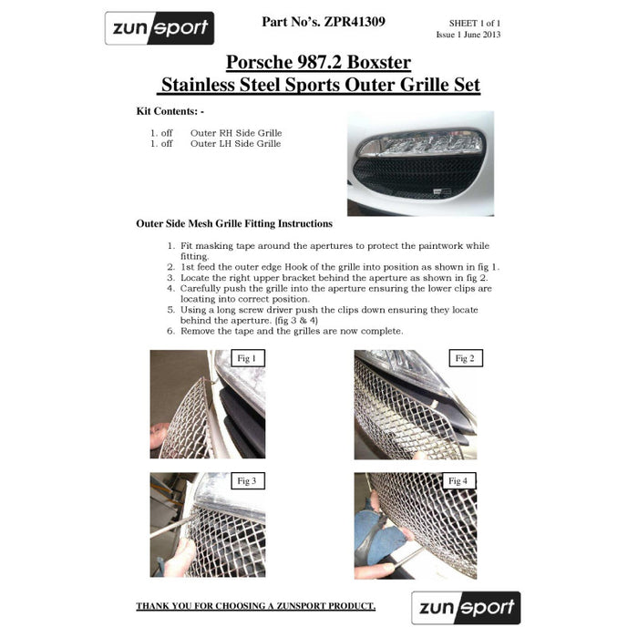 Porsche Boxster 987.2 Tiptronic - Front Grille Set - Zunsport