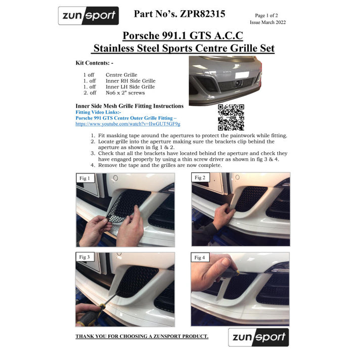 Porsche 991.1 Gts (Acc) - Full Grille Set (Without Parking Sensors) - Zunsport