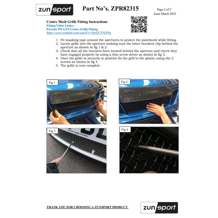 Porsche 991.1 Gts (Acc) - Centre Grille Set - Zunsport