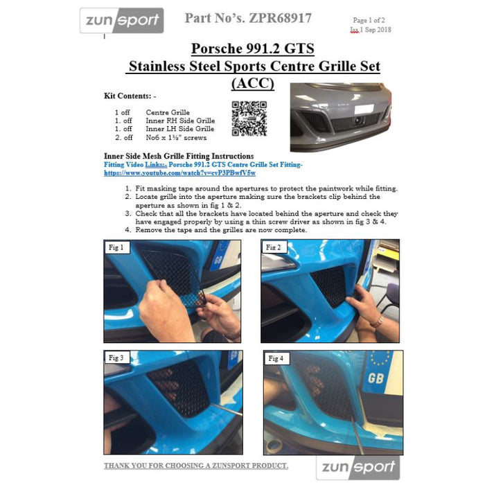 Porsche Carrera 991.2 Gts (Acc) - Centre Grille Set - Zunsport