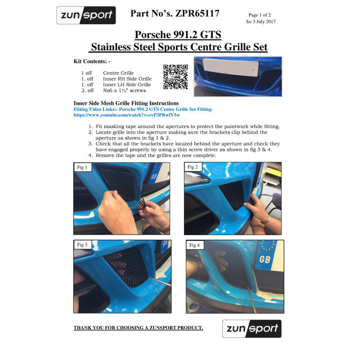 Porsche Carrera 991.2 Gts - Centre Grille Set - Zunsport