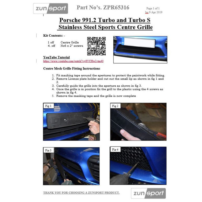 Porsche Carrera 991.2 Turbo And Turbo S - Front Grille Set - Zunsport