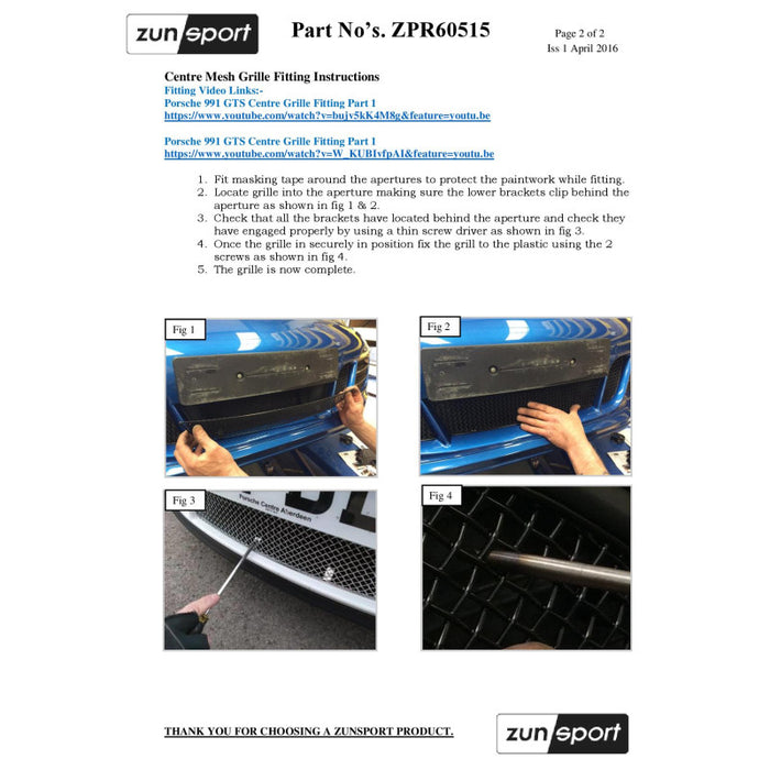 Porsche 991.1 Gts - Full Grille Set (With Parking Sensors) - Zunsport