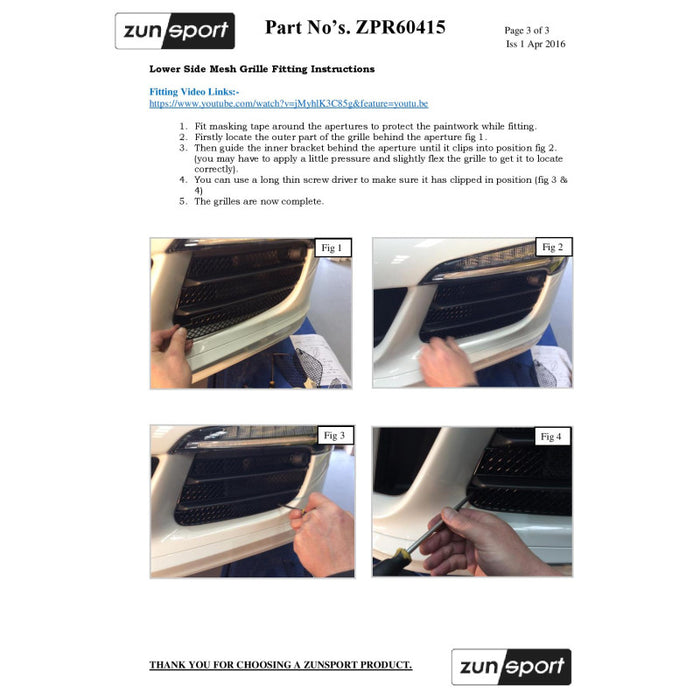 Porsche 991.1 Gts - Outer Grille Set (With Parking Sensors) - Zunsport