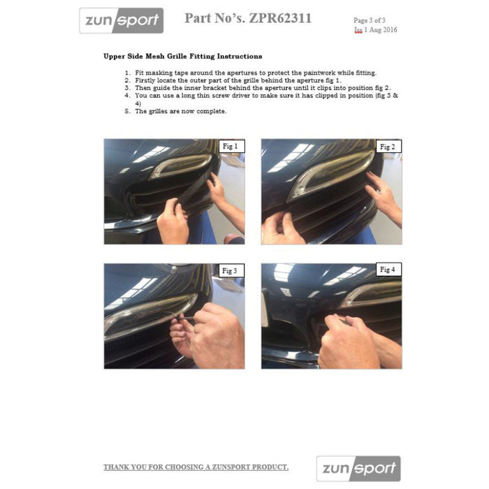 Porsche Carrera 991.1 Turbo (With Parking Sensors) - Full Grille Set - Zunsport