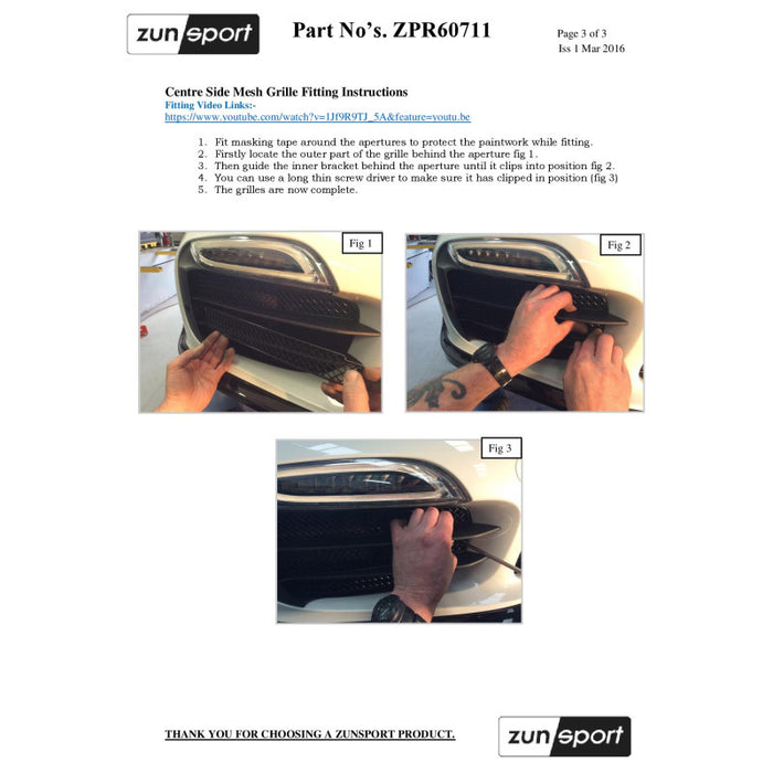 Porsche 991 Turbo S Gen 1 - Full Grille Set - Zunsport