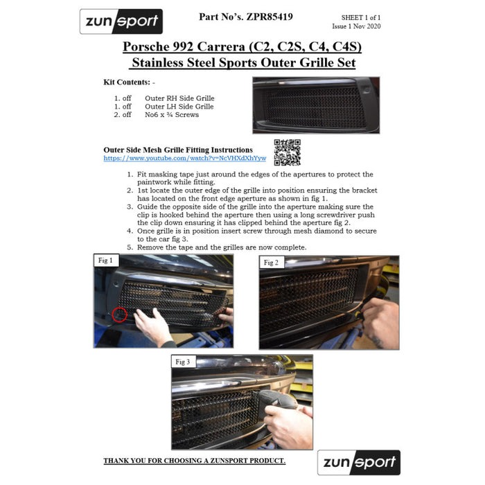 Porsche Carrera 992 (C2,C2S,C4,C4S) - Full Grille Set - Zunsport