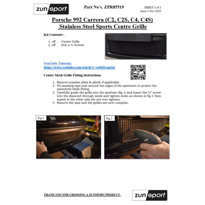 Porsche Carrera 992 (C2,C2S,C4,C4S) - Full Grille Set - Zunsport