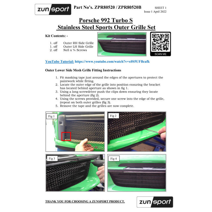 Porsche Carrera 992 Turbo / S - Outer Grille Set - Zunsport