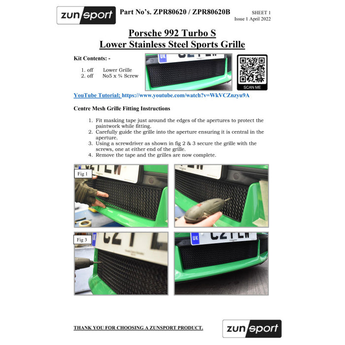Porsche Carrera 992 Turbo / S - Front Grille Set - Zunsport