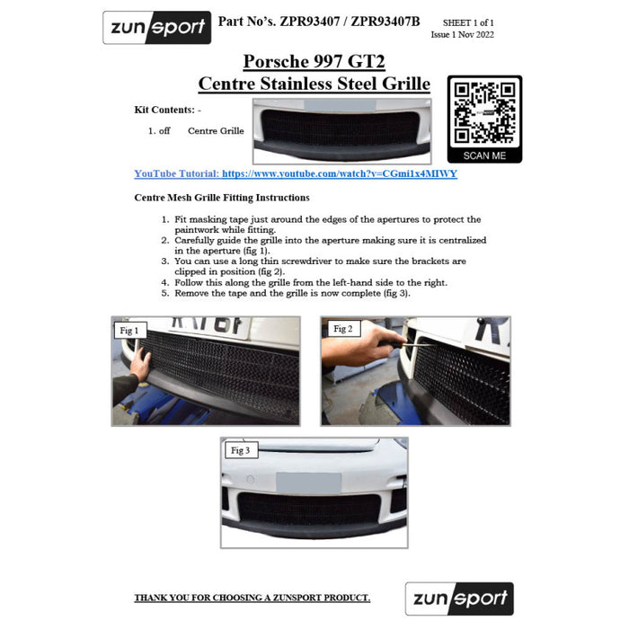 Porsche Carrera 997 Gt2 - Front Grille Set - Zunsport