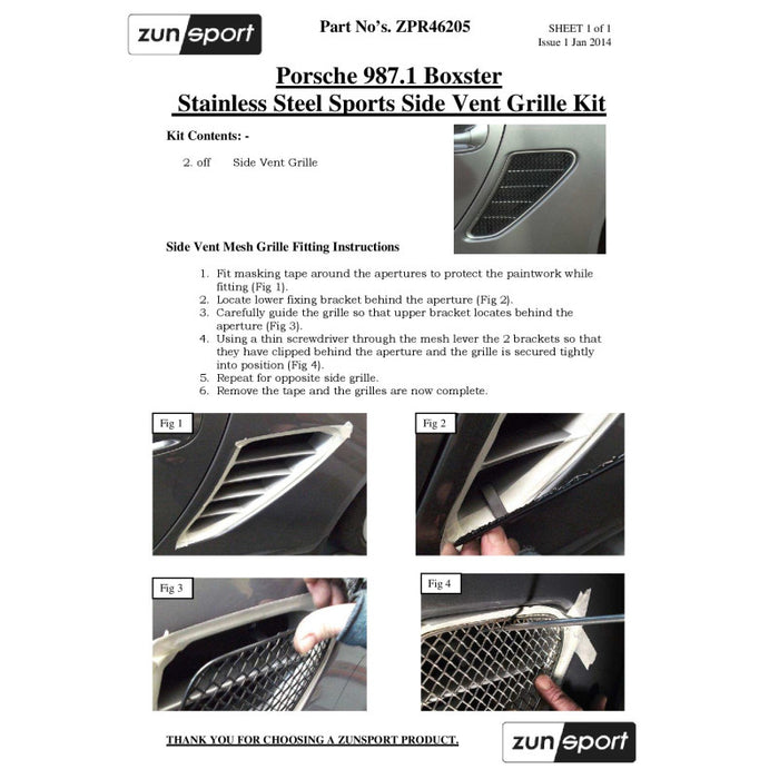 Porsche Boxster 987.1 And 987.2 - Side Vent Grille Set - Zunsport