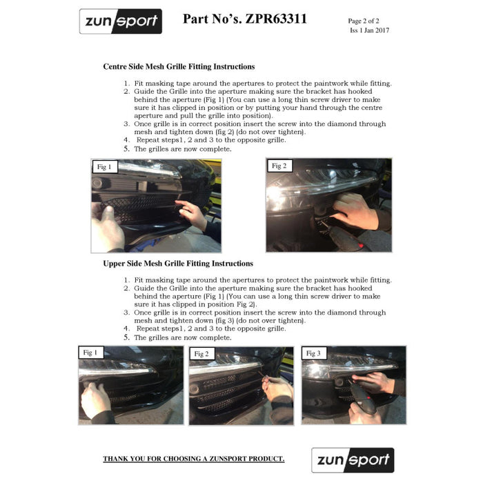 Porsche 991 Carrera C2 - Outer Grille Set (With Parking Sensors) - Zunsport