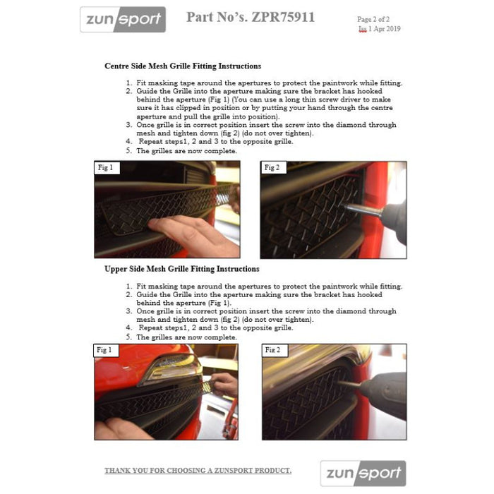 Porsche 991 Carrera C2 - Outer Grille Set (Without Parking Sensors) - Zunsport