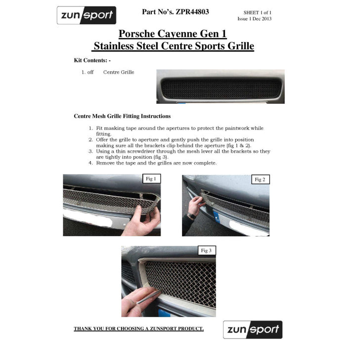 Porsche Cayenne - Centre Grille - Zunsport