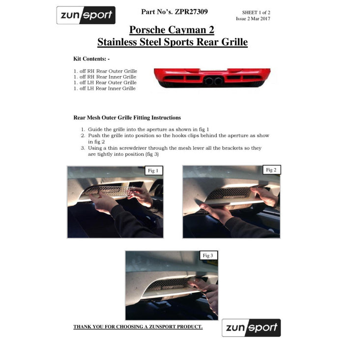 Porsche Cayman 987.2 - Rear Grille Set - Zunsport