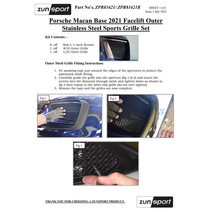 Porsche Macan Base 2021 Facelift / 2022 With Driving Camera - Front Grille Set - Zunsport