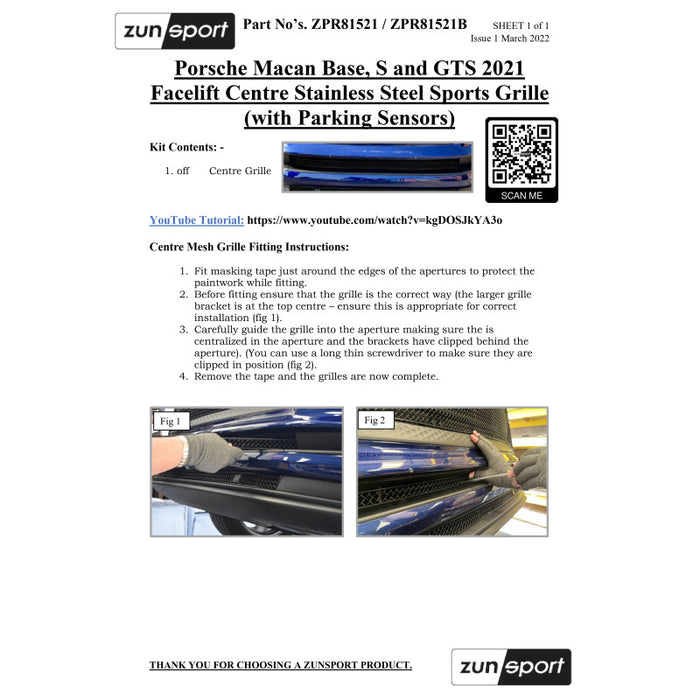 Porsche Macan S And Gts 2021 Facelift / 2022 - Front Grille Set - Zunsport