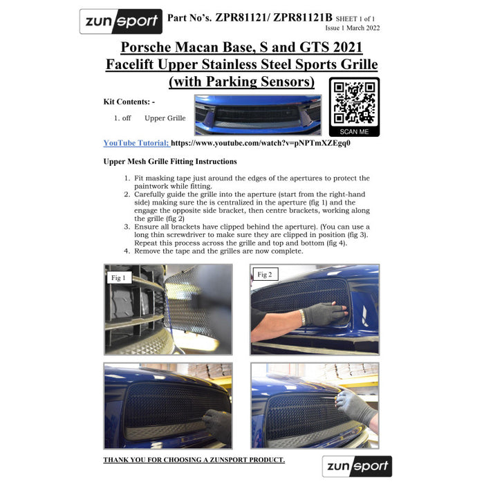 Porsche Macan S And Gts 2021 Facelift / 2022 - Front Grille Set - Zunsport